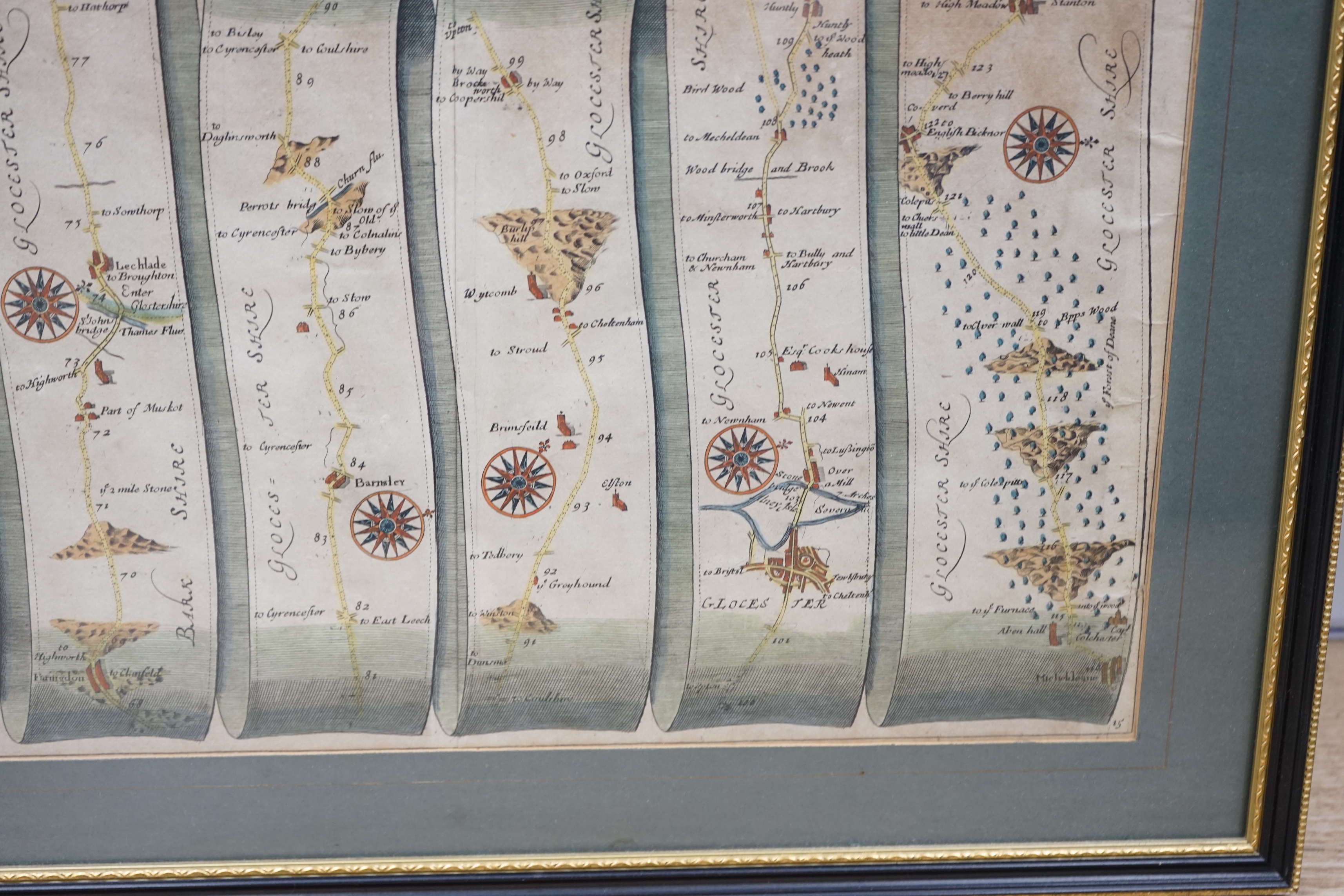 John Ogilby (1600-1676) hand coloured map, London to St. Davids, 33 x 44cm